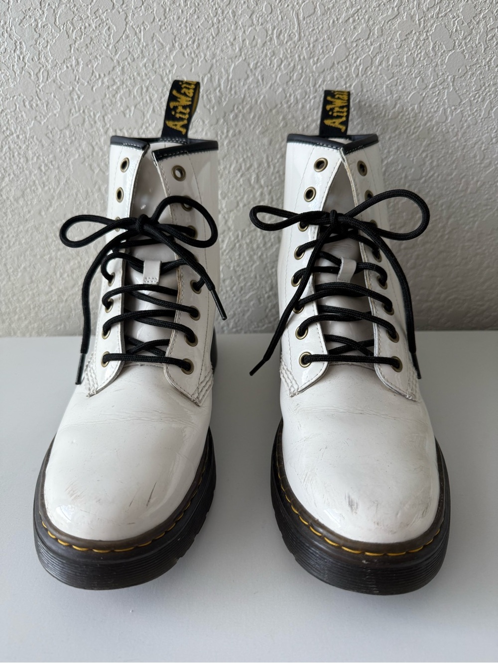 Dr. Martens White Lace-Up Combat Boots, Size 8